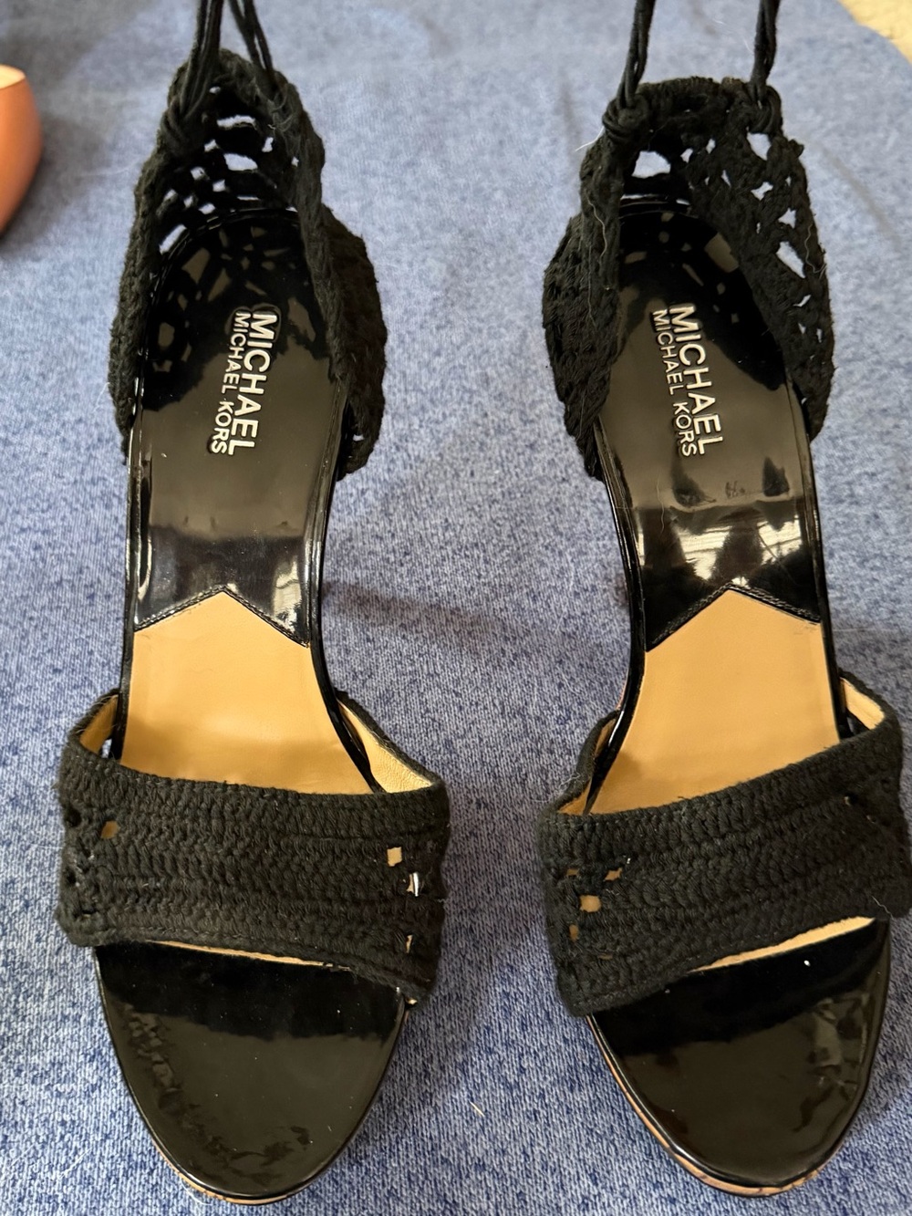 Michael Kors Black Woven Lace-Up Heels